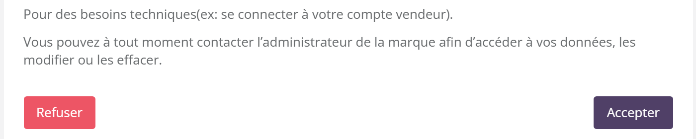 Bas de la charte de données personnelles avec les boutons Refuser et Accepter